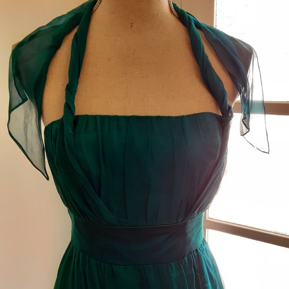 🧜‍♀️ Mermaid Teal Petite Size 8 Silk Formal Dress  - fantasy, full length - Picture 2 of 15